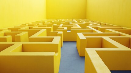 Abstract yellow maze in a room.