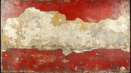 Distressed Red and White Textured Wall with Peeling Paint and Natural Decay Elements