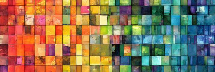 Fototapeta premium Vibrant Square Mosaic, Abstract Art in Hues of Color