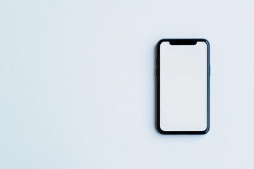 Black smartphone with blank white screen, isolated on a clean light background