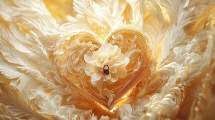Wedding ornament with gold heart and feathers