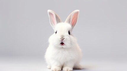 Obraz premium cute animal pet rabbit or bunny white color smiling and laughing isolated with copy space for easter background, rabbit, animal, pet, cute, fur, ear, mammal, background, celebration