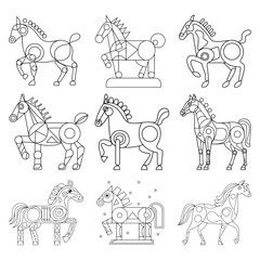 Horse pattern design. Line art style horse breed for children colored book creation.