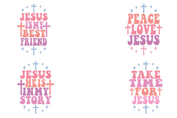 Jesus is My Best Friend, Peace Love Jesus, Jesus He is in My Story, Take Time for Jesus retro keychain designs
