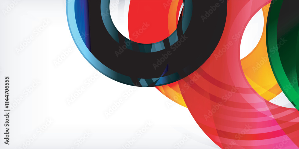 Poster bright colorful circles with light effects. abstract background