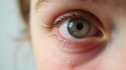 Naklejka premium close-up of a woman eye with visible redness and irritation