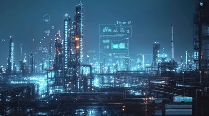 Obraz premium Modern factory, communication network. Telecommunication. IoT, Internet of Things, ICT, Information communication Technology,. Smart factory. Digital transformation, cloud connecting,