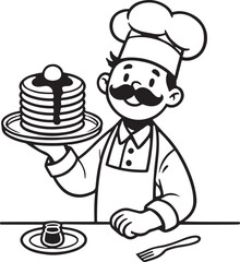 Chef holding silhouette vector, chef holding line art vector illustration