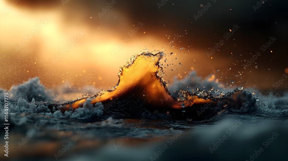Poster mesmerizing fluid motion undulating waves propagating through water and shimmering captivating inter