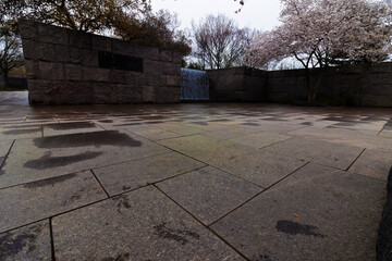 A spring scene from the first open-air room at the Franklin Delano Roosevelt Memorial, National Mall, Washington DC