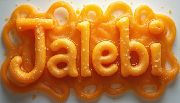 The word Jalebi spelled out using jalebi pieces.
