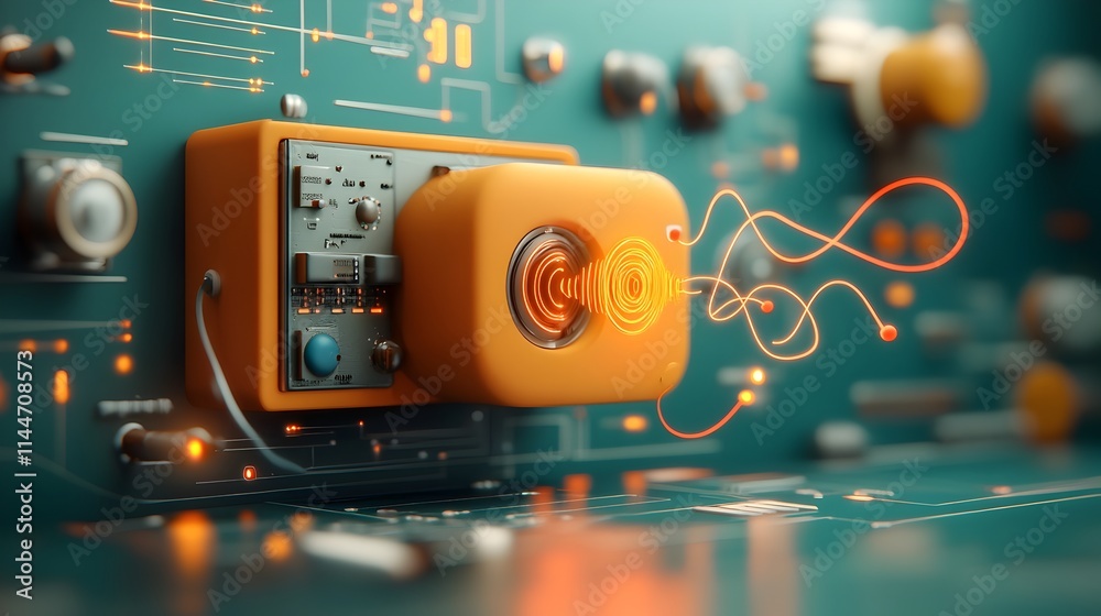 Poster visualization of the frequency modulation fm process used in radio broadcasting showcasing complex w