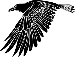 Flying raven silhouette vector