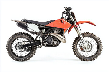 Obraz premium Selective focus motocross isolated on white background, Endurance bike for trail in the mountain and roughly road.