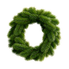 A vibrant green pine wreath, perfect for holiday and seasonal decorations.