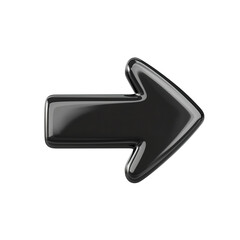 Glossy black arrow pointing right, isolated on PNG transparent background.