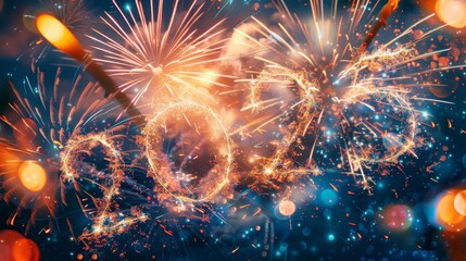 Stunning fireworks illuminate tropical night sky over serene dominican beach for new year 2025