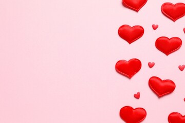 Red hearts on color background