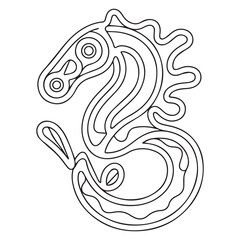 Seahorse fish cartoon coloring page illustration vector. For kids coloring book.