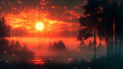 Glitch infused Digital Landscape with Corrupted Textures Data Anomalies and a Sense of Technological Instability Fitting for Themes of Cybersecurity Data Breaches