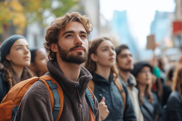 Obraz premium Resilient activists gather to peacefully address important issues in the city. Generative AI