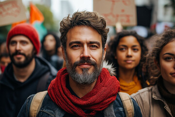 Resilient activists unite for peaceful change in urban rally. Generative AI