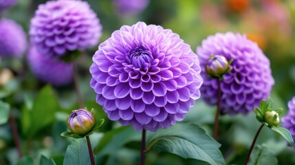 Vibrant Purple Dahlia Flower in Full Bloom with Soft Green Foliage