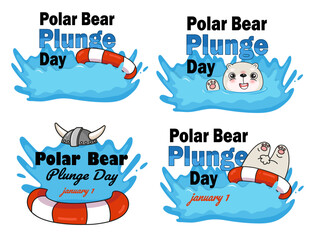 Polar bear plunge day banners with cute cartoon white kawaii bear
