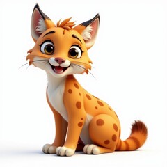 Obraz premium Adorable Cartoon Lynx Kitten, isolated on white background