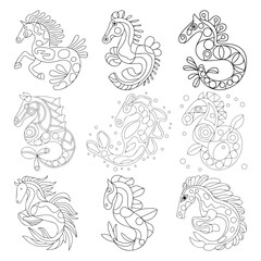 Smiling Seahorse Beautiful To Be Colored, The Coloring Book For Preschool Kids With Simple Educational Gaming Level.