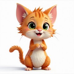 Fototapeta premium Adorable 3D Cartoon Kitten, isolated on white background