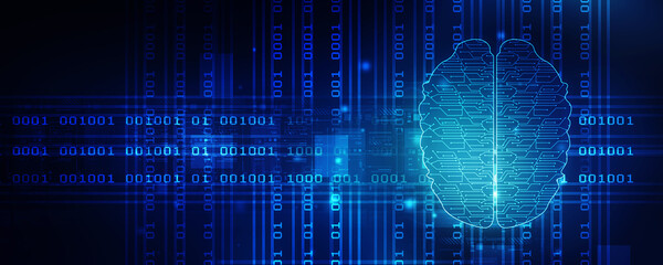 2d illustration Concept of thinking, background with brain, Abstract Artificial intelligence. Technology web background