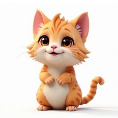 Obraz premium Adorable 3D Cartoon Kitten, isolated on white background