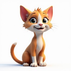 Fototapeta premium Adorable Cartoon Kitten Sitting, isolated on white background