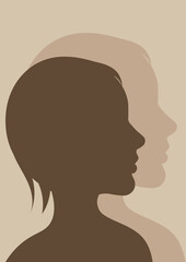 isolated beautiful and stunning woman face silhouette with earth tone brown colour