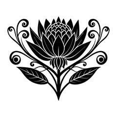 Black and white Protea illustration