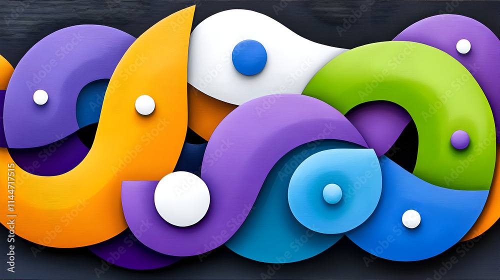 Aufkleber an abstract composition of colorful, flowing shapes and patterns on a dark background, creating a dy