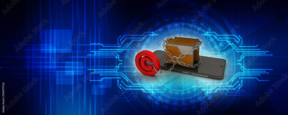 Poster 3d rendering mobile folder storage with copyright lock