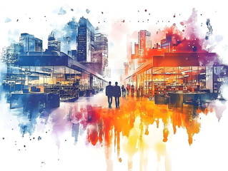 Fototapeta premium Ecommerce leadership, managing governance in global digital markets, strategic outlook, Watercolor style