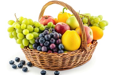 Assortment of fruits in basket isolated on white