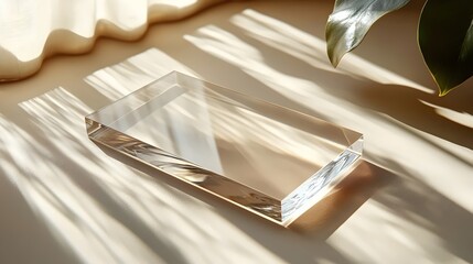 A clear plastic object is sitting on a table