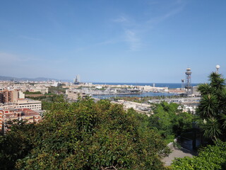 Cityscape with port at European Barcelona city in Spain