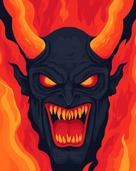 Fiery demon head, hellish creature
