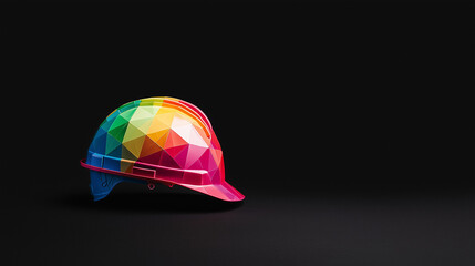 Rainbow Hard Hat: A vibrant, colorful hard hat sits on a black background, ready for action. This dynamic image represents creativity, safety, and progress in the construction industry. 