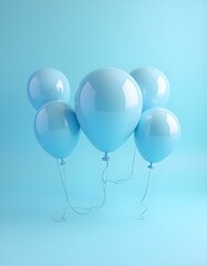 Globos azules flotando en estudio minimalista