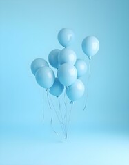 Globos azules flotando en estudio minimalista