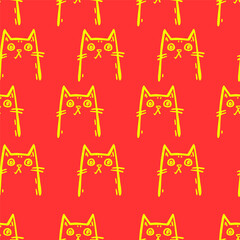 Seamless vector pattern with cute draw cats. Simple doodle style	
