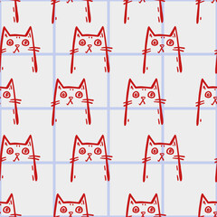 Seamless vector pattern with cute draw cats. Simple doodle style	
