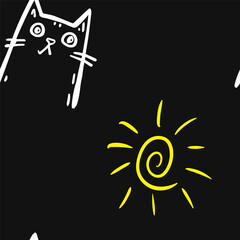 Seamless vector pattern with cute draw cats. Simple doodle style	
