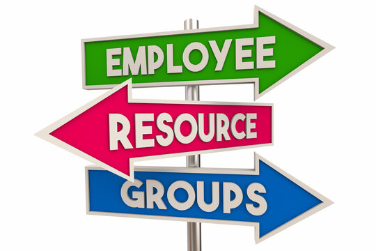 Employee Resource Groups ERGs Arrow Signs Clubs Voluntary Participation Join Culture Engage 3d Illustration